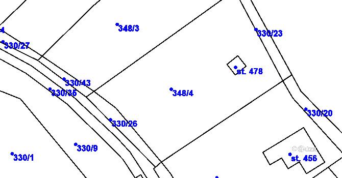 Parcela st. 348/4 v KÚ Držková, Katastrální mapa