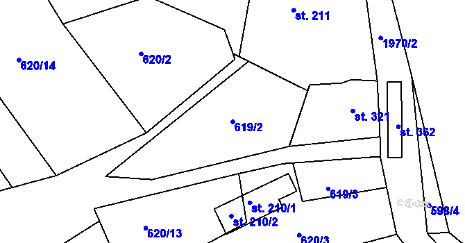 Parcela st. 619/2 v KÚ Držková, Katastrální mapa