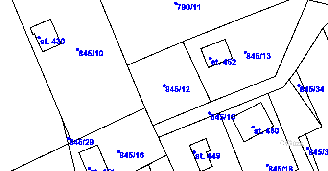 Parcela st. 845/12 v KÚ Držková, Katastrální mapa