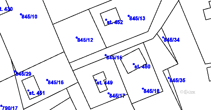 Parcela st. 845/15 v KÚ Držková, Katastrální mapa
