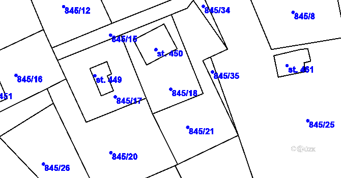 Parcela st. 845/18 v KÚ Držková, Katastrální mapa