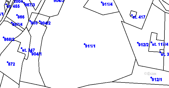 Parcela st. 911/1 v KÚ Držková, Katastrální mapa
