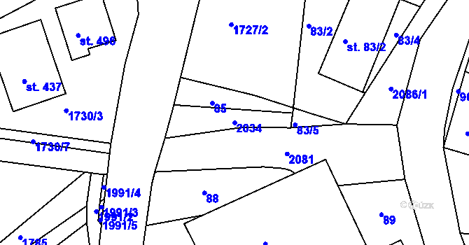 Parcela st. 2034 v KÚ Držková, Katastrální mapa