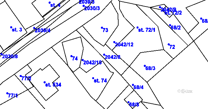 Parcela st. 2042/8 v KÚ Držková, Katastrální mapa