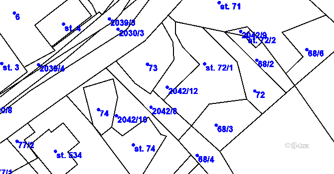 Parcela st. 2042/12 v KÚ Držková, Katastrální mapa
