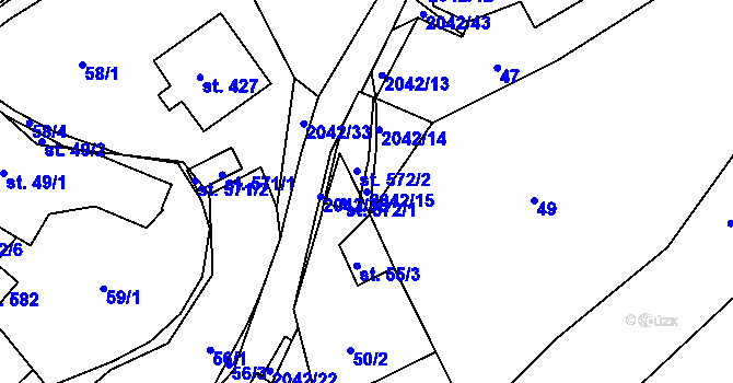 Parcela st. 2042/15 v KÚ Držková, Katastrální mapa