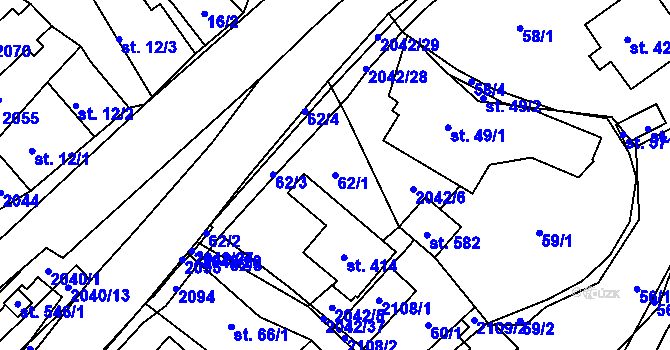 Parcela st. 62/1 v KÚ Držková, Katastrální mapa