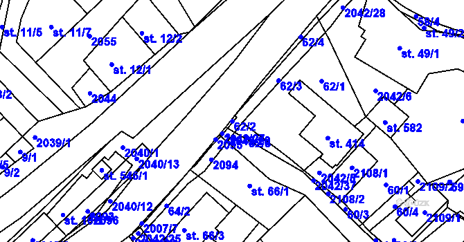 Parcela st. 62/2 v KÚ Držková, Katastrální mapa