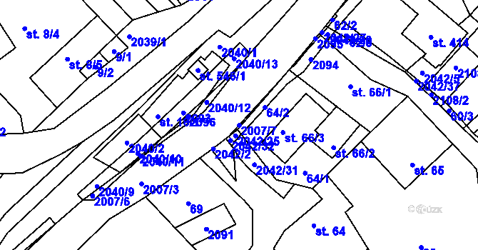 Parcela st. 2007/7 v KÚ Držková, Katastrální mapa