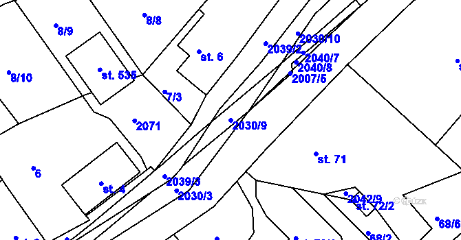 Parcela st. 2030/9 v KÚ Držková, Katastrální mapa