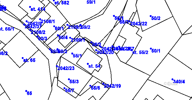 Parcela st. 2042/20 v KÚ Držková, Katastrální mapa