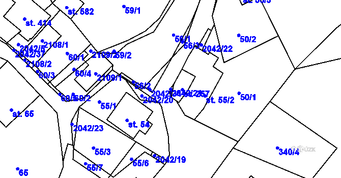 Parcela st. 2042/21 v KÚ Držková, Katastrální mapa