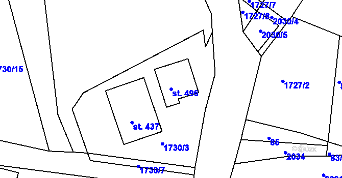 Parcela st. 496 v KÚ Držková, Katastrální mapa