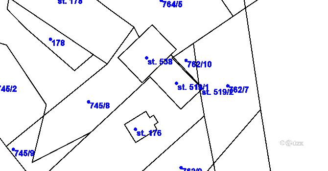 Parcela st. 519 v KÚ Držková, Katastrální mapa
