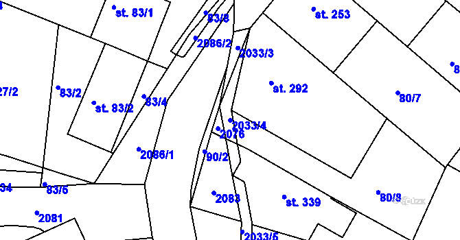 Parcela st. 2033/4 v KÚ Držková, Katastrální mapa
