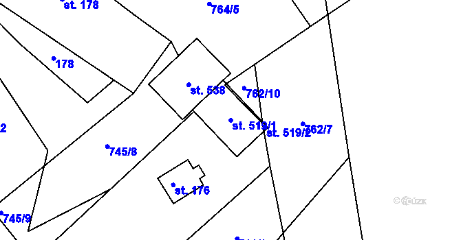 Parcela st. 519/1 v KÚ Držková, Katastrální mapa