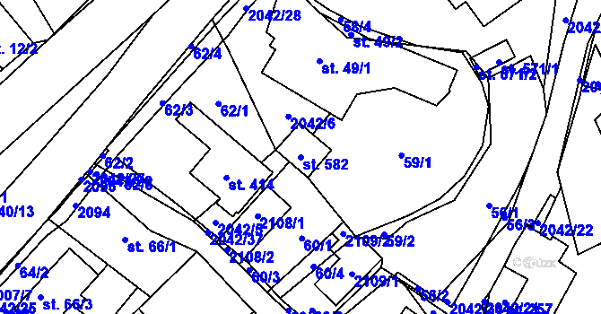 Parcela st. 582 v KÚ Držková, Katastrální mapa