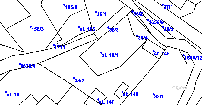 Parcela st. 15/1 v KÚ Brusov, Katastrální mapa