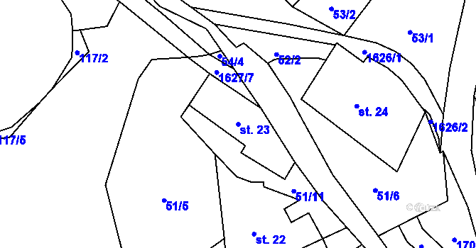 Parcela st. 23 v KÚ Brusov, Katastrální mapa
