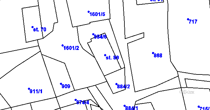 Parcela st. 89 v KÚ Brusov, Katastrální mapa