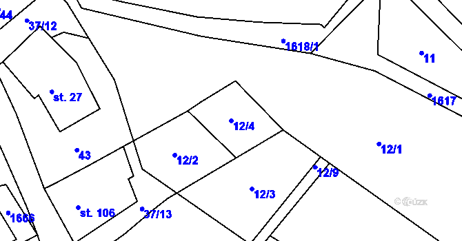 Parcela st. 12/4 v KÚ Brusov, Katastrální mapa