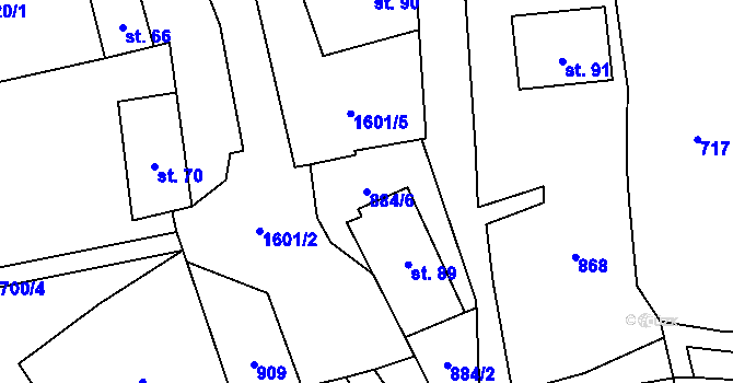 Parcela st. 884/6 v KÚ Brusov, Katastrální mapa