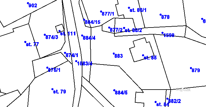 Parcela st. 884/12 v KÚ Brusov, Katastrální mapa