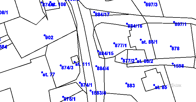 Parcela st. 884/15 v KÚ Brusov, Katastrální mapa