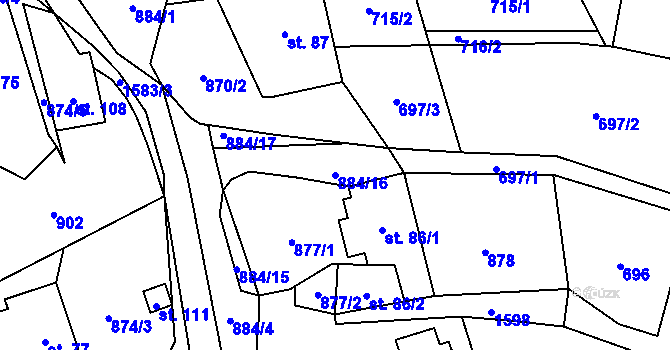 Parcela st. 884/16 v KÚ Brusov, Katastrální mapa