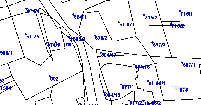 Parcela st. 884/17 v KÚ Brusov, Katastrální mapa
