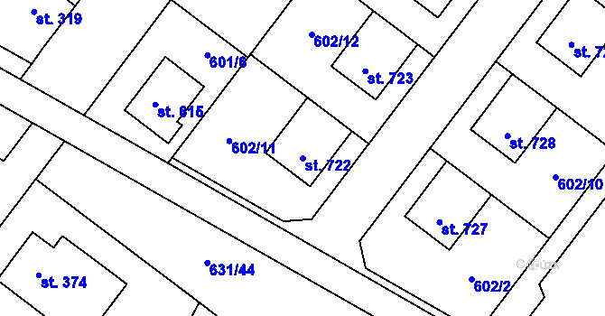 Parcela st. 722 v KÚ Držovice na Moravě, Katastrální mapa