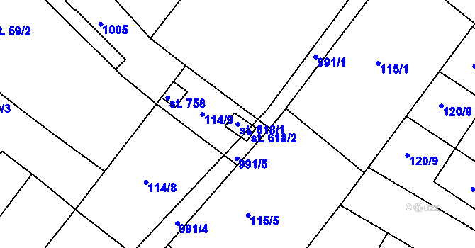 Parcela st. 618/1 v KÚ Držovice na Moravě, Katastrální mapa
