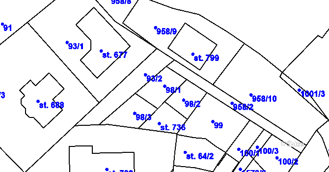 Parcela st. 98/1 v KÚ Držovice na Moravě, Katastrální mapa