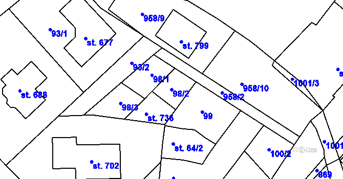 Parcela st. 98/2 v KÚ Držovice na Moravě, Katastrální mapa