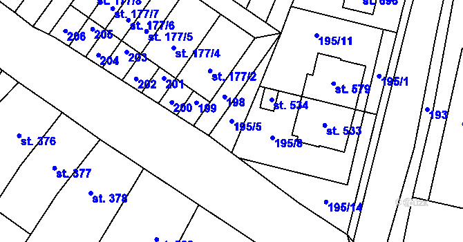 Parcela st. 195/5 v KÚ Držovice na Moravě, Katastrální mapa
