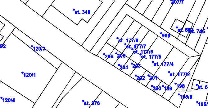 Parcela st. 206 v KÚ Držovice na Moravě, Katastrální mapa