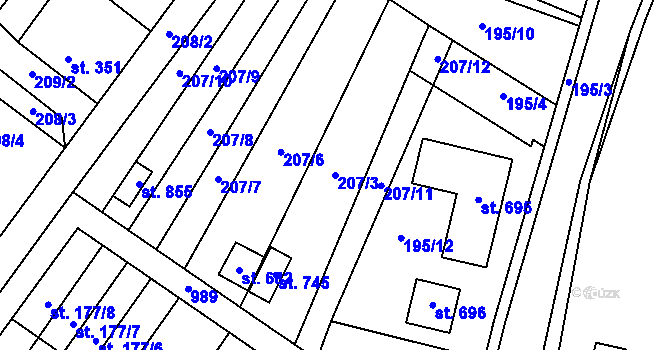 Parcela st. 207/3 v KÚ Držovice na Moravě, Katastrální mapa