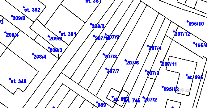 Parcela st. 207/8 v KÚ Držovice na Moravě, Katastrální mapa