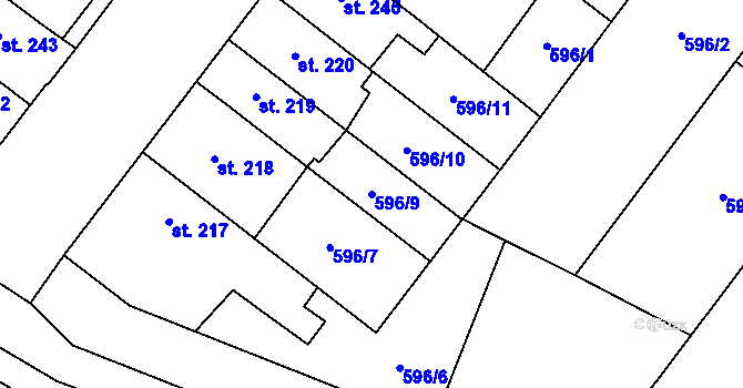 Parcela st. 596/9 v KÚ Držovice na Moravě, Katastrální mapa