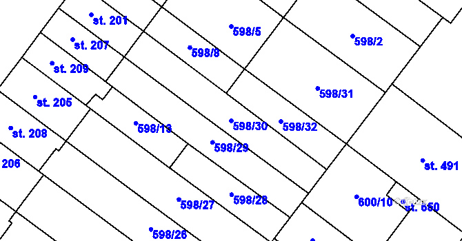 Parcela st. 598/30 v KÚ Držovice na Moravě, Katastrální mapa