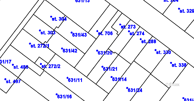 Parcela st. 631/20 v KÚ Držovice na Moravě, Katastrální mapa