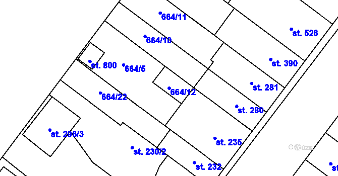 Parcela st. 664/12 v KÚ Držovice na Moravě, Katastrální mapa