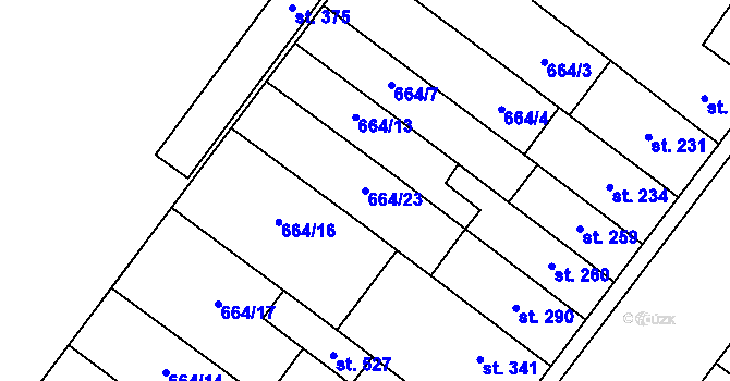 Parcela st. 664/23 v KÚ Držovice na Moravě, Katastrální mapa