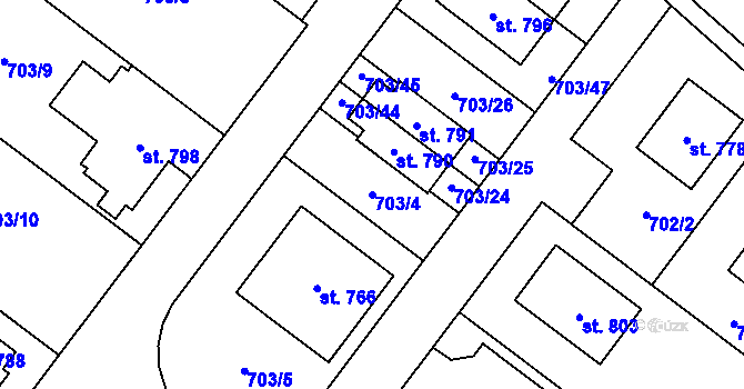 Parcela st. 703/4 v KÚ Držovice na Moravě, Katastrální mapa