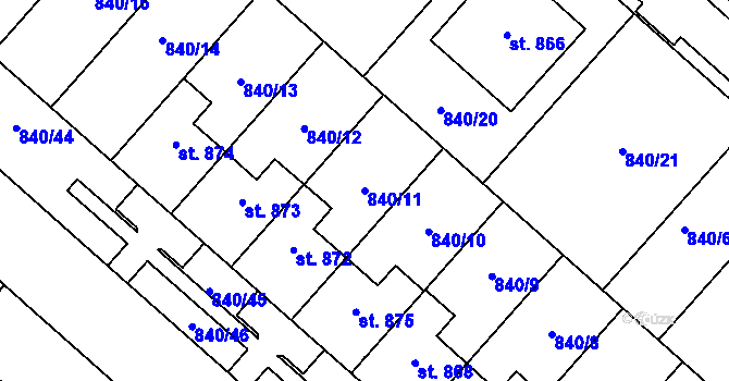 Parcela st. 840/11 v KÚ Držovice na Moravě, Katastrální mapa