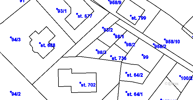 Parcela st. 98/3 v KÚ Držovice na Moravě, Katastrální mapa