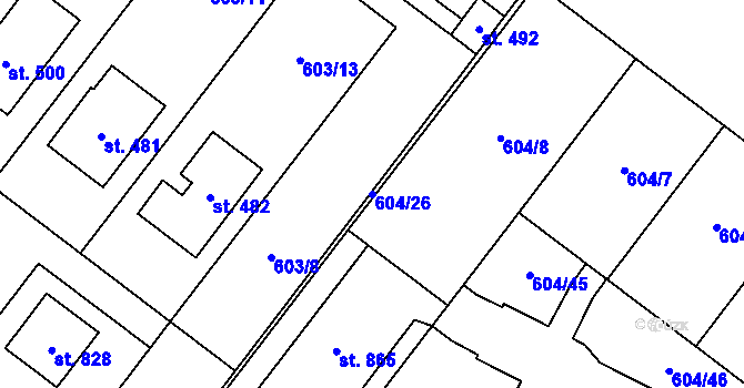 Parcela st. 604/26 v KÚ Držovice na Moravě, Katastrální mapa