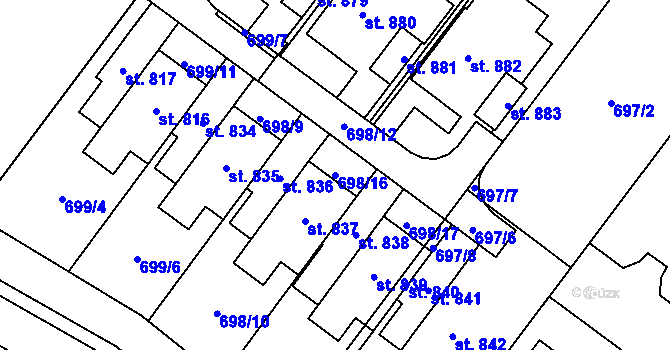 Parcela st. 698/16 v KÚ Držovice na Moravě, Katastrální mapa