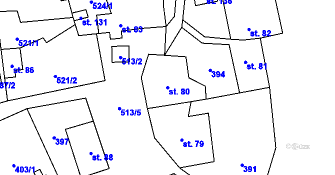Parcela st. 80 v KÚ Dřemčice, Katastrální mapa