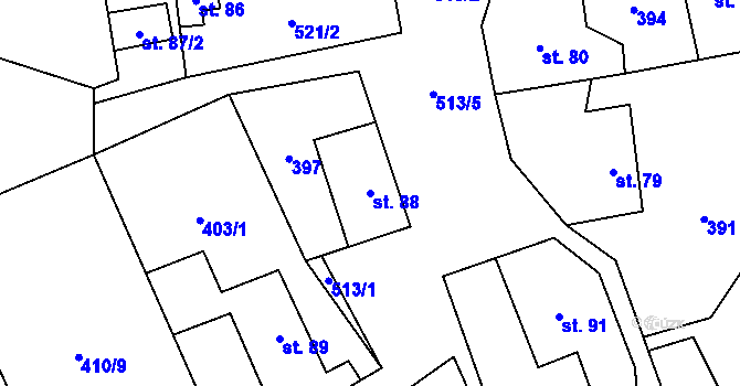 Parcela st. 88 v KÚ Dřemčice, Katastrální mapa
